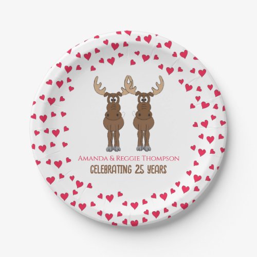 Funny Anniversary Party Cute Whimsical Moose Paper Plates
