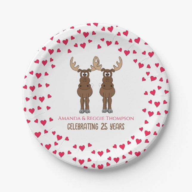 Funny Anniversary Party Cute Whimsical Moose Paper Plates (Front)