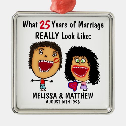 Funny Anniversary Quote with Cartoon Metal Ornament