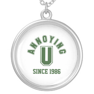 Funny Annoying You Necklace, Green Silver Plated Necklace
