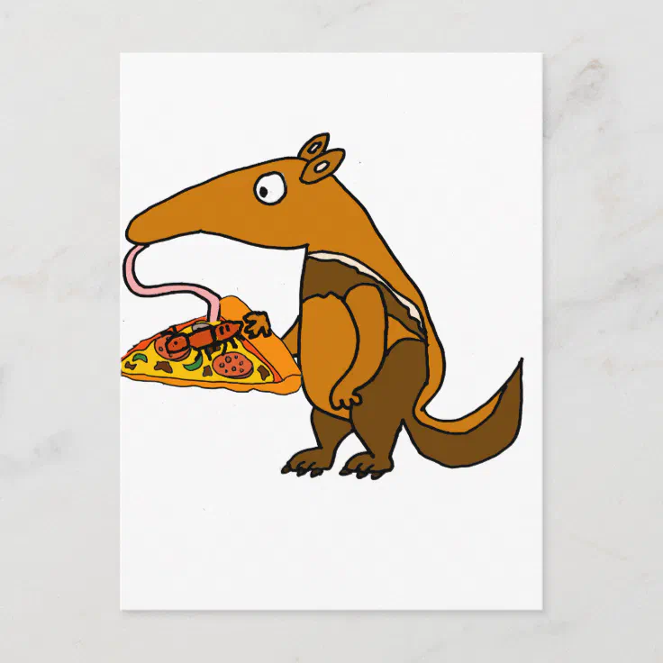 Funny Anteater eating Pizza Cartoon Postcard | Zazzle