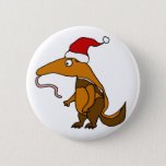 Funny Anteater In Santa Hat Christmas Cartoon Button at Zazzle