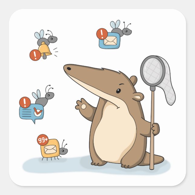 Funny Anteater Notification Hunter Illustration Square Sticker (Front)