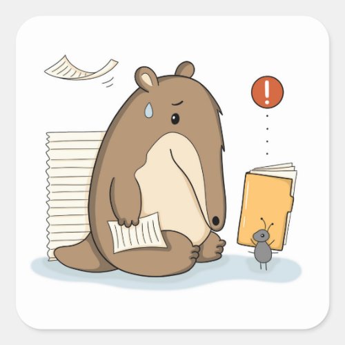 Funny Anteater Paperwork Overload Illustration Square Sticker