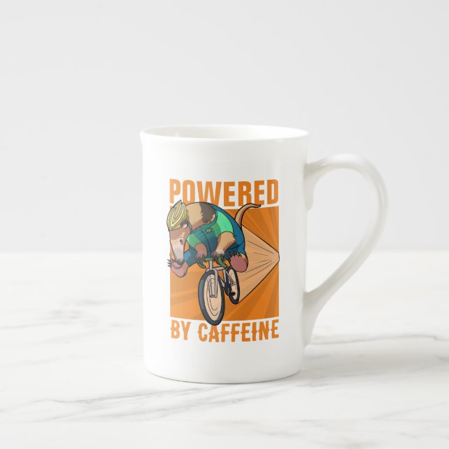 Funny Anteater Powered By Caffeine Cyclist Cartoon Bone China Mug (Right)