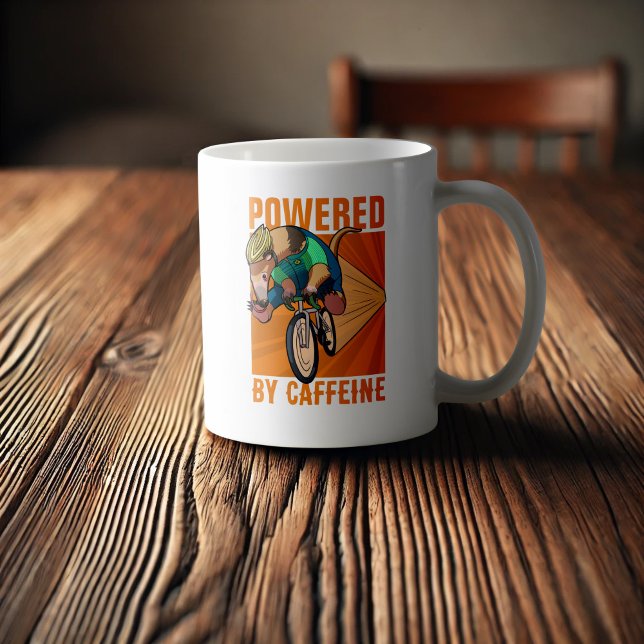Funny Anteater Powered By Caffeine Cyclist Cartoon Coffee Mug (Creator Uploaded)