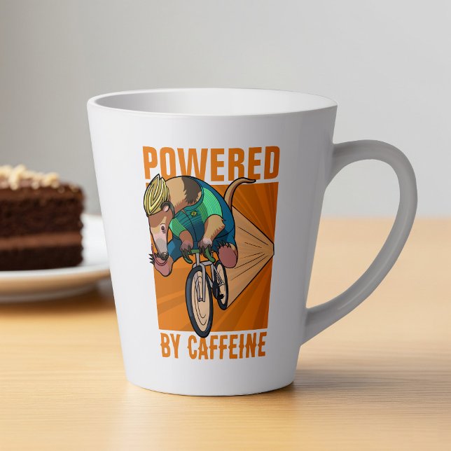 Funny Anteater Powered By Caffeine Cyclist Cartoon Latte Mug (Creator Uploaded)