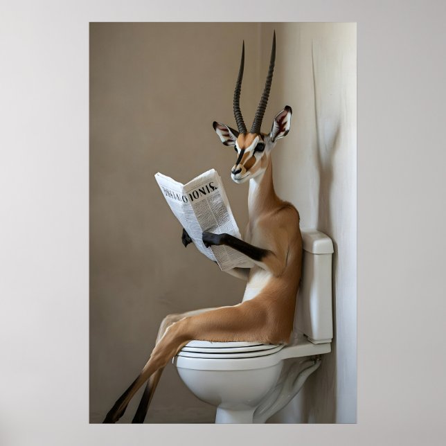 Funny Antelope Bathroom Print, Toilet Newspaper Poster (Front)