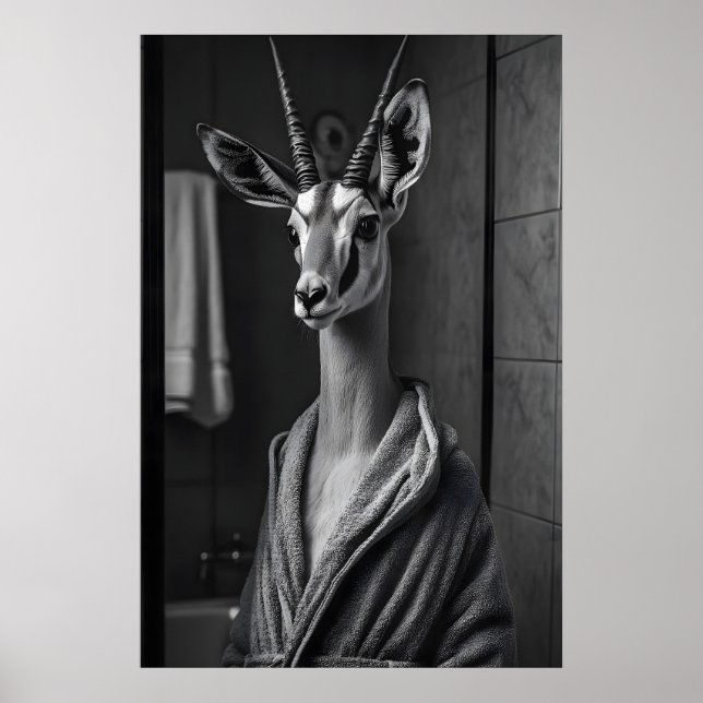 Funny Antelope in Bathrobe Print, Quirky Bathroom Poster (Front)