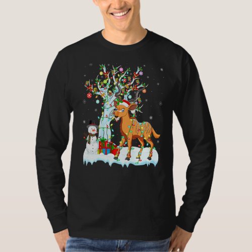 Funny Antelope Lighting Xmas Tree Santa Antelope C T_Shirt