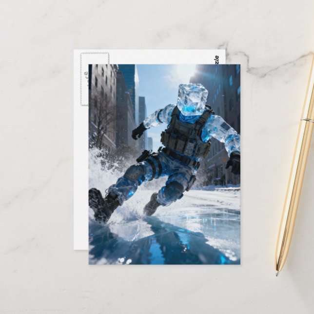 Funny anthromorphic icecube falling on ice  postcard (Front/Back In Situ)