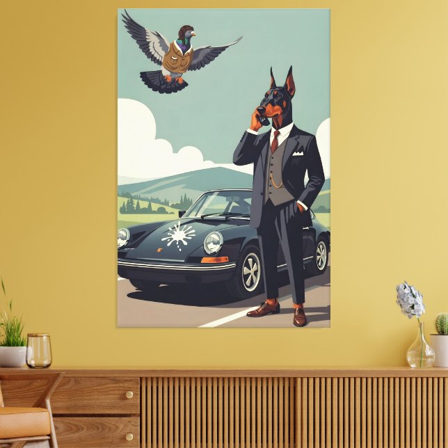 Funny anthropomorphic Doberman Pinscher dog Canvas Print (Insitu(LivingRoom))