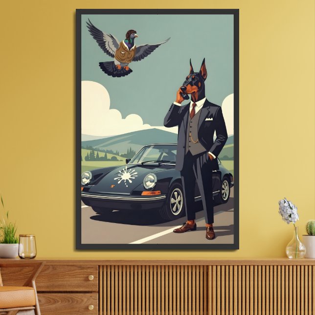 Funny anthropomorphic Doberman Pinscher dog Framed Art (Living Room)