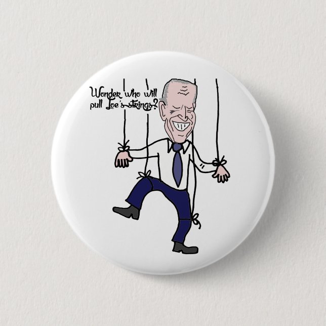 Funny Anti Joe Biden Puppet Political Cartoon Button (Front)