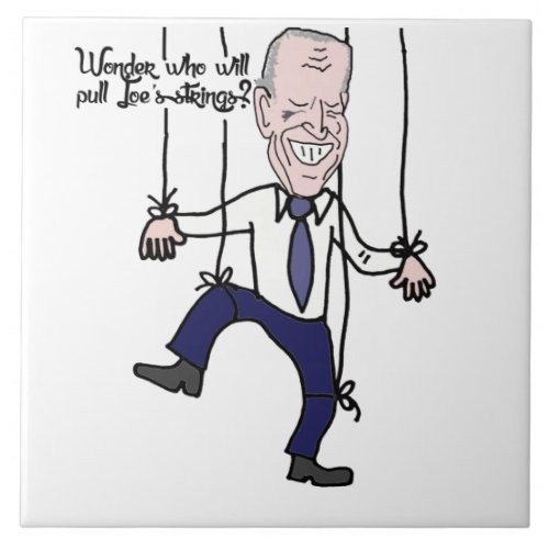 Funny Anti Joe Biden Puppet Political Cartoon Ceramic Tile