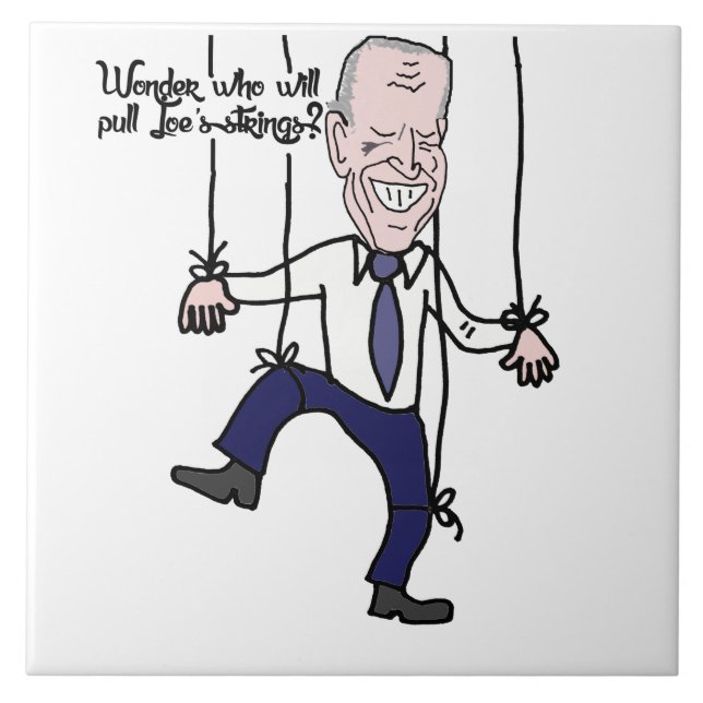 Funny Anti Joe Biden Puppet Political Cartoon Ceramic Tile (Front)