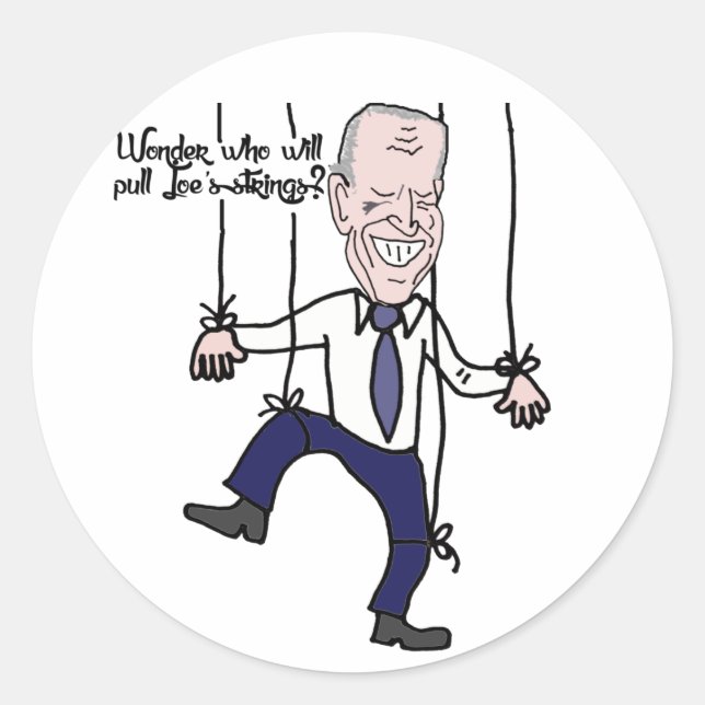 Funny Anti Joe Biden Puppet Political Cartoon Classic Round Sticker (Front)