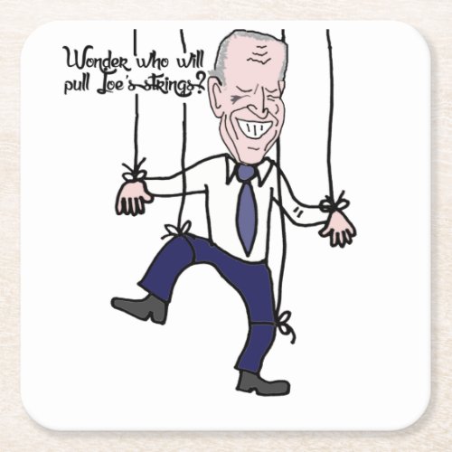 Funny Anti Joe Biden Puppet Political Cartoon Square Paper Coaster