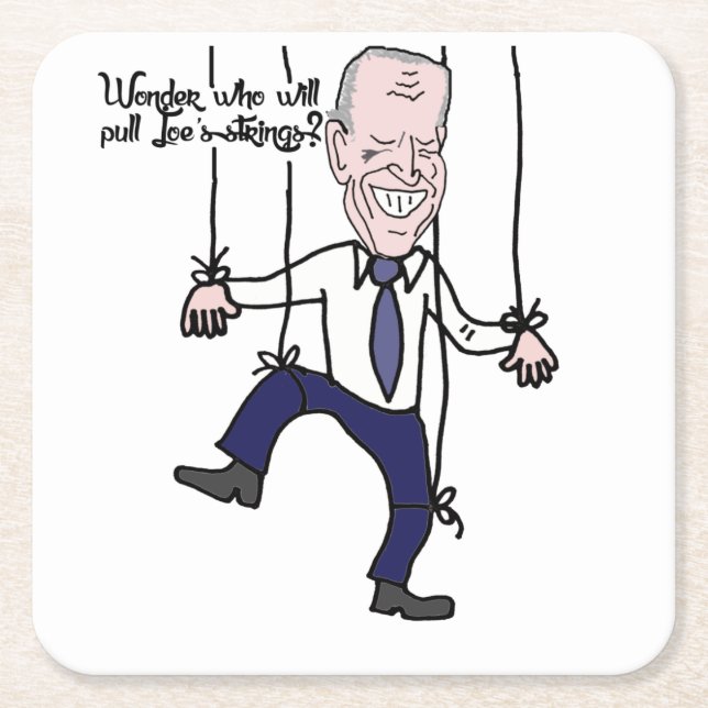 Funny Anti Joe Biden Puppet Political Cartoon Square Paper Coaster (Front)
