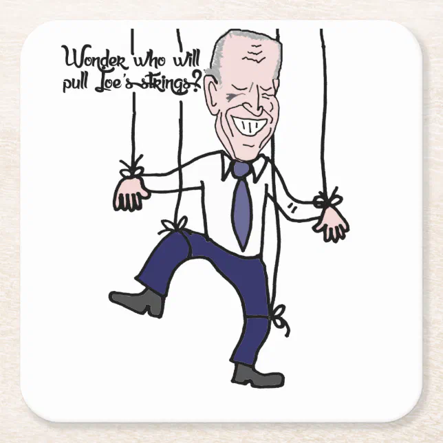 Funny Anti Joe Biden Puppet Political Cartoon Square Paper Coaster (Front)