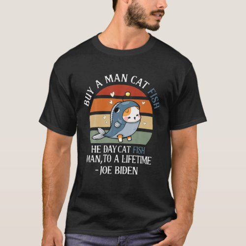 Funny Anti Joe Biden Retro Sarcastic Cat Fishing S T_Shirt