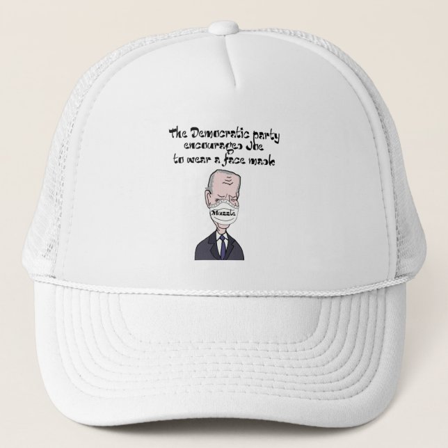 Funny anti Joe Biden wearing Mask Politics Trucker Hat (Front)
