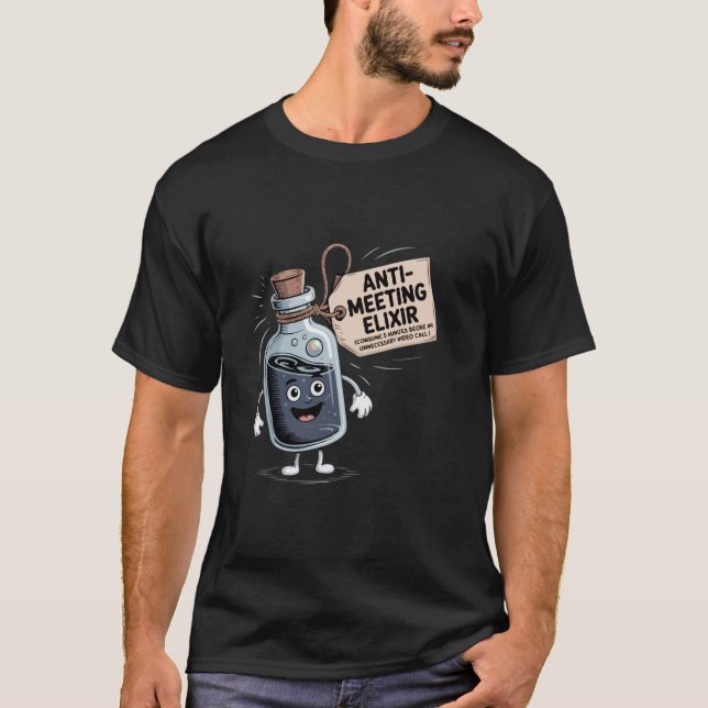 Funny Anti-Meeting Elixir | Retro Cartoon Office H T-Shirt (Front)