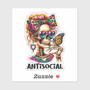 Funny anti social skeleton sticker