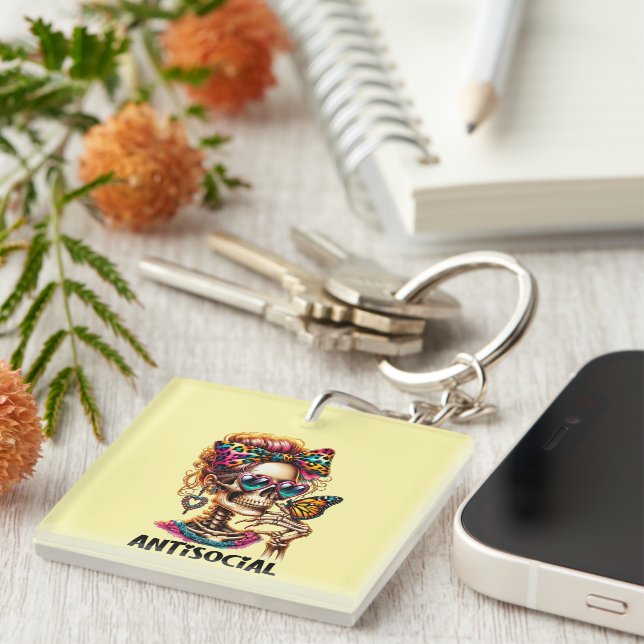 Funny anti social word art  keychain (Front Right)