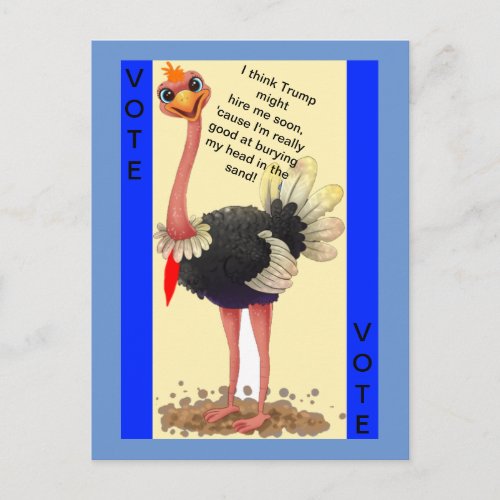 Funny Anti Trump Political Ostrich with Red Tie Postcard