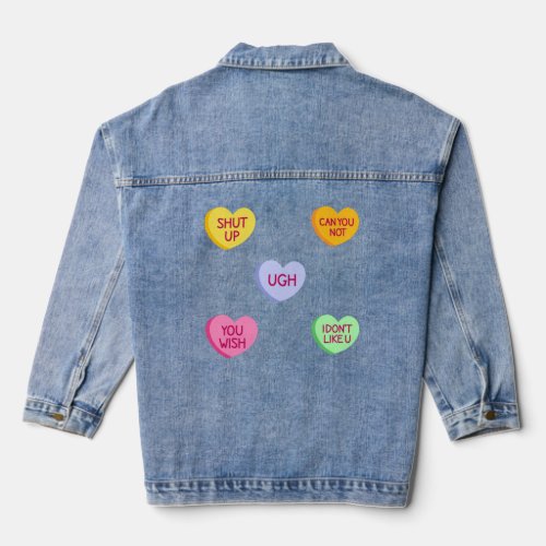 Funny Anti Valentines Day Candy Conversation Heart Denim Jacket