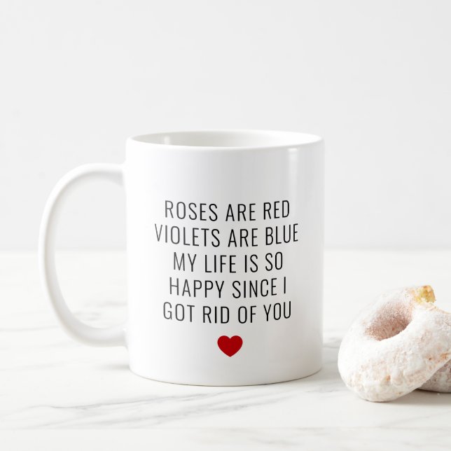 Funny Anti Valentines Poem Singles Red Heart Coffee Mug (With Donut)