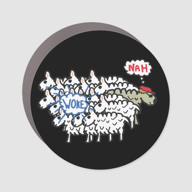 Funny Anti Woke Sheep Car Magnet (Front)