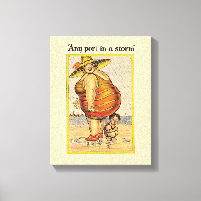 Funny Antique Couple on Beach Oddity Canvas Print (Front)