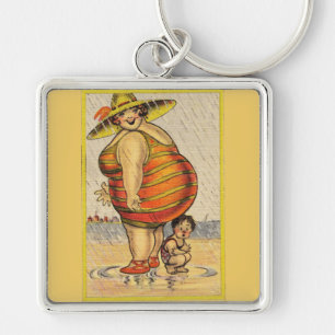 Funny Antique Couple on Beach Oddity Keychain