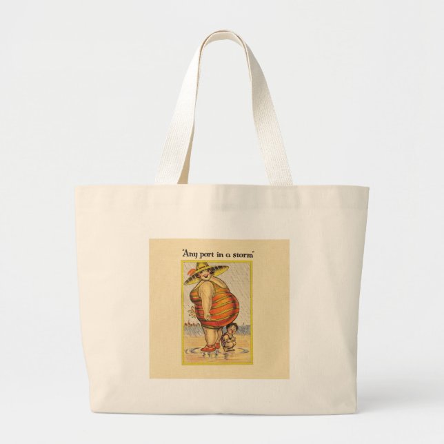 Funny Antique Couple on Beach Oddity Large Tote Bag (Front)