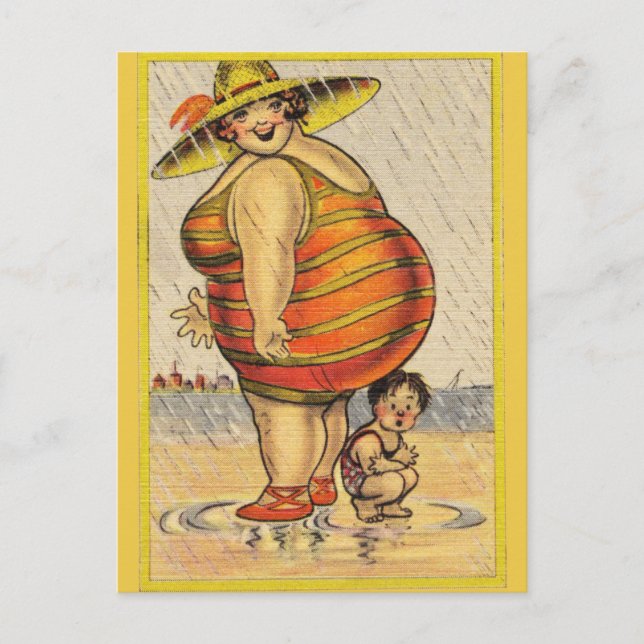 Funny Antique Couple on Beach Oddity Postcard (Front)