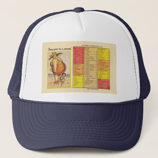 Funny Antique Couple on Beach Oddity Trucker Hat (Front)