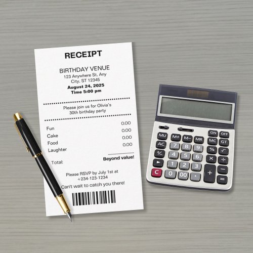 Funny, any age receipt theme Birthday invitation