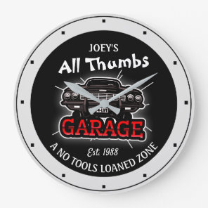 Funny Any Name All Thumbs Garage Retro Car Date  Large Clock