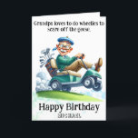 *~*  Funny AP94  Older Golf Cart Man Birthday Card<br><div class="desc">(Search code AP914to find similar items ) Easily Transfer to other Zazzle Products. Energetically Enhanced by Anna Rosa Senior Grandpa Old Man golfer Silly Funny Hilarious Humor - Golfing.= Grandpa - Caddy Dinosaur QUOTE Grandpa loves to do wheelies to scare off the geese. Funny Golf Birthday Card – PERSONALIZE CUSTOMIZE...</div>