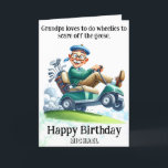 *~*  Funny AP94  Older Golf Cart Man Birthday Card<br><div class="desc">(Search code AP914to find similar items ) Easily Transfer to other Zazzle Products. Energetically Enhanced by Anna Rosa Senior Grandpa Old Man golfer Silly Funny Hilarious Humor - Golfing.= Grandpa - Caddy Dinosaur QUOTE Grandpa loves to do wheelies to scare off the geese. Funny Golf Birthday Card – PERSONALIZE CUSTOMIZE...</div>