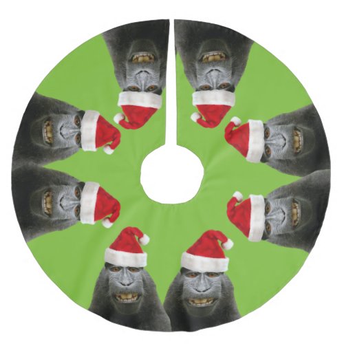 Funny Apes in Santa Hats Brushed Polyester Tree Skirt