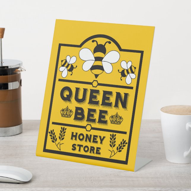 Funny Apiary Honey Queen Bee Pedestal Sign (In SItu)