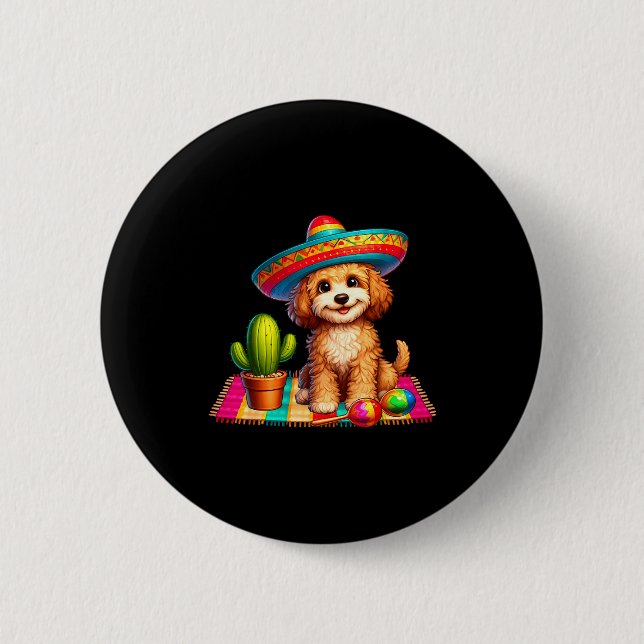 Funny Apoo Dog Smiling Cinco De Mayo Sombrero Cact Button (Front)