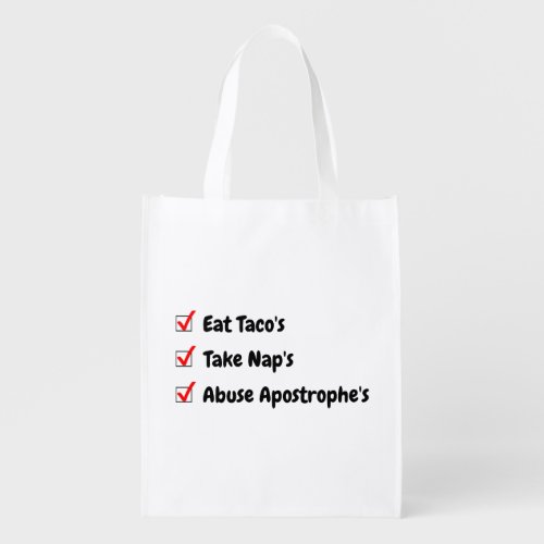 Funny Apostrophe Abuse Checklist Check Box Grocery Bag