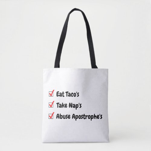 Funny Apostrophe Abuse Checklist Check Box Tote Bag