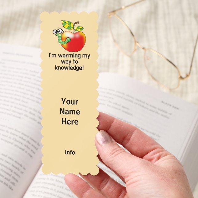 Funny apple and worm education pun art bookmarks (Hand)