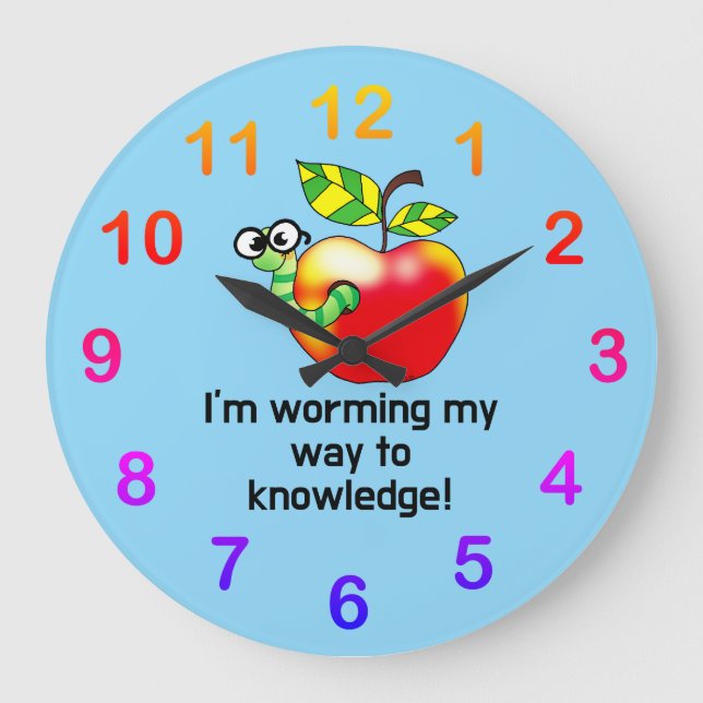 Funny apple and worm education pun art large clock (Front)