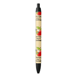 Funny apple and worm education pun art pen